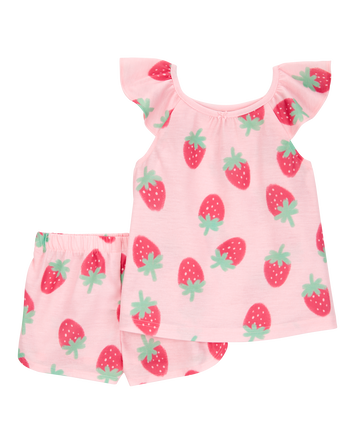 Toddler Girl Strawberry Print Loose Fit 2-Piece Pajamas - Pink, 