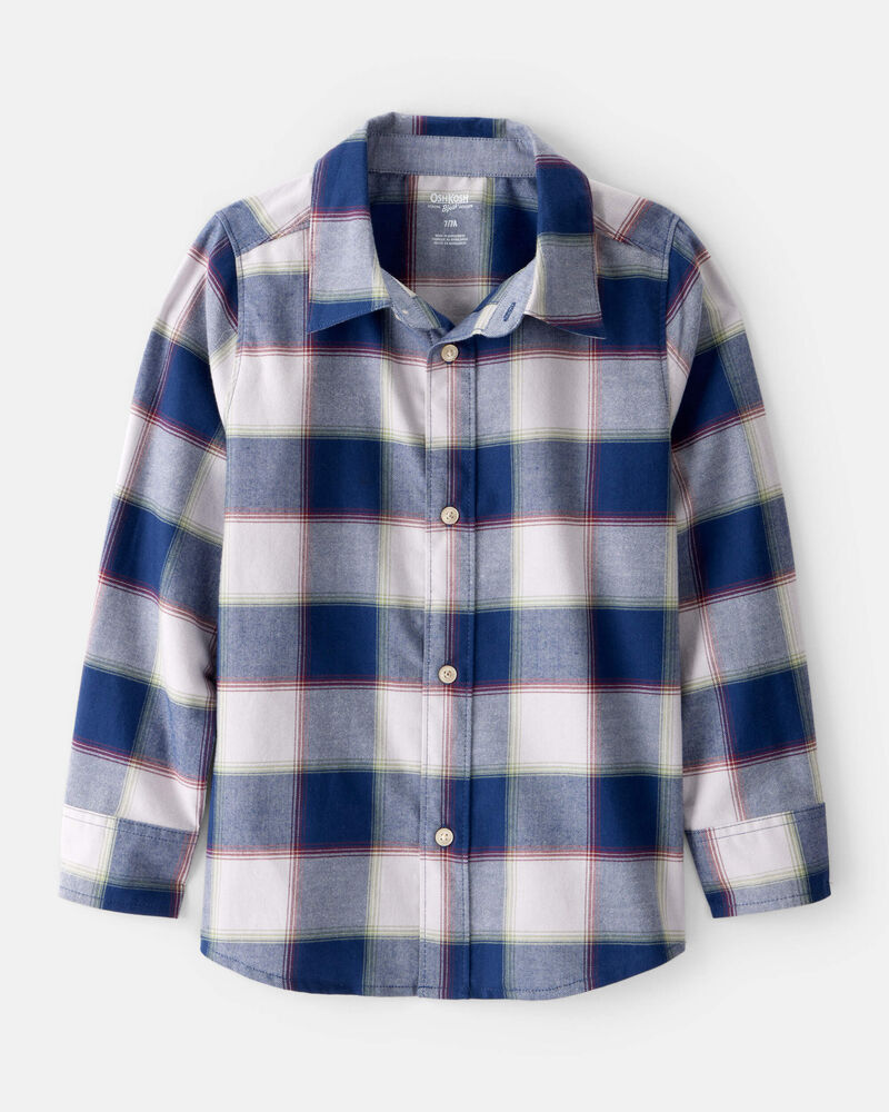 Boys Plaid Cotton Long-Sleeve Button-Down Shirt, image 1 of 3 slides