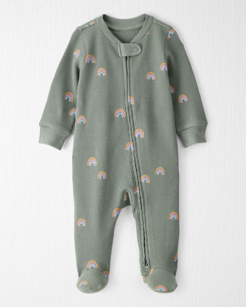 Baby Waffle Knit Sleep & Play Pajamas in Magical Rainbow Print Made with Organic Cotton, image 1 of 5 slides