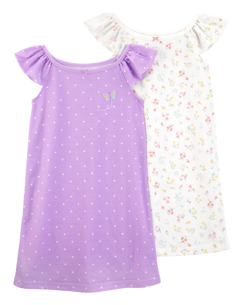 Girls 2-Pack Butterfly Nightgowns - Purple, image 1 of 4 slides