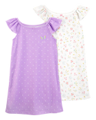Girls 2-Pack Butterfly Nightgowns - Purple, image 1 of 4 slides