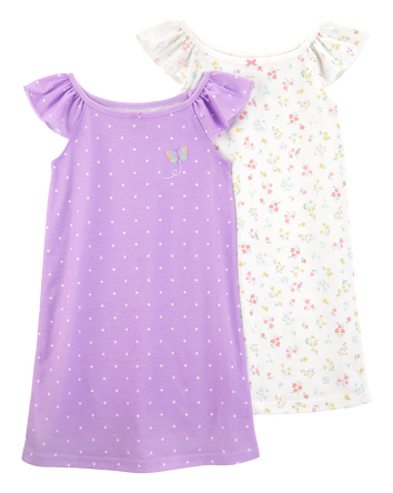 Girls 2-Pack Butterfly Nightgowns - Purple, 