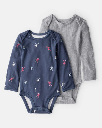 Baby Boy 2-Piece Football Print PurelySoft Long-Sleeve Multipack Bodysuits - Navy/Blue, 