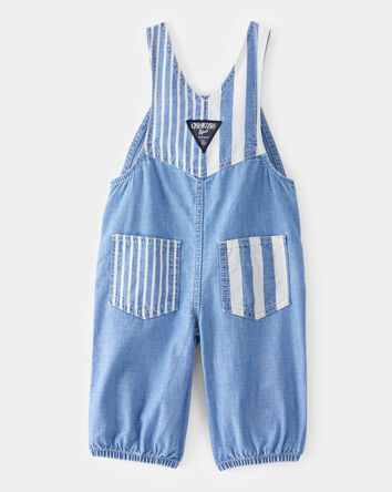 Baby Vintage Inspired Striped Chambray Overalls - Blue Wash, 
