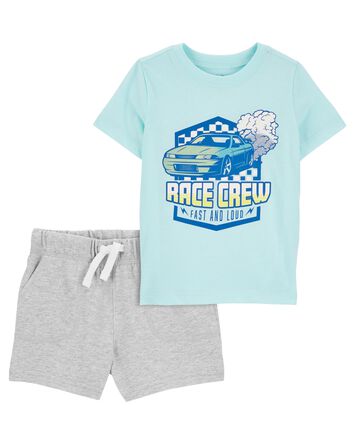 Toddler 2-Piece Race Crew Graphic Tee & Pull-On Cotton Shorts Set
, 