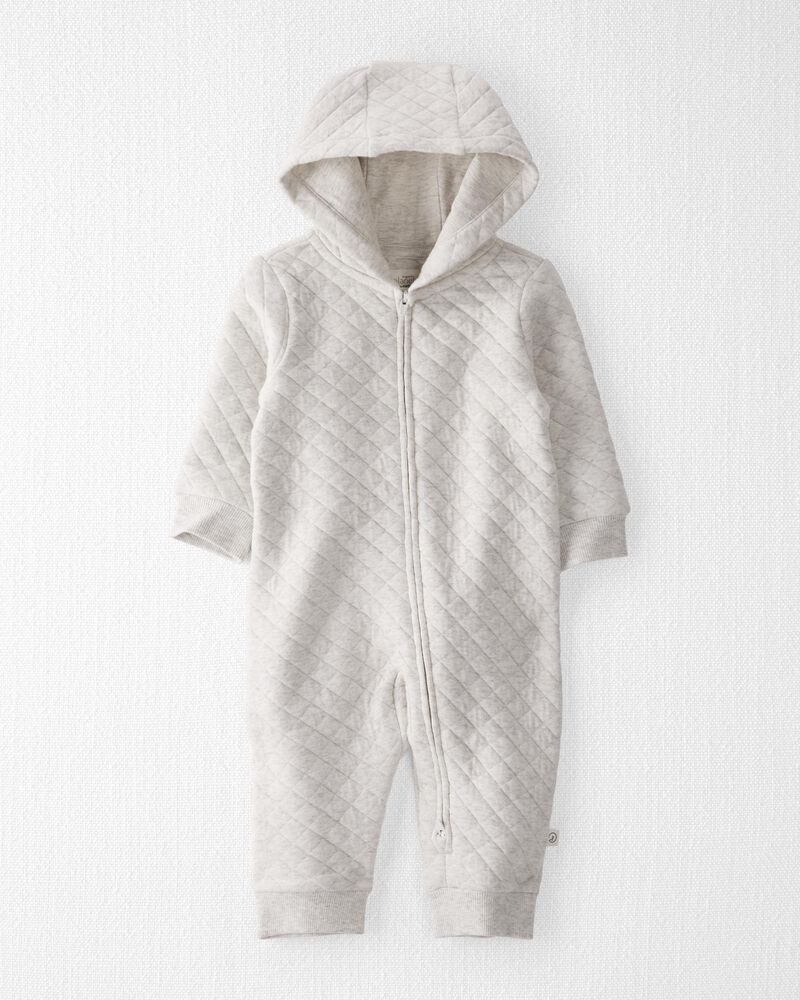 Baby Quilted Double Knit Jumpsuit Made with Organic Cotton in Heather Gray, image 1 of 4 slides