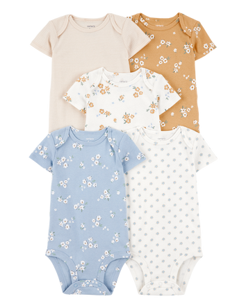 Baby 5-Pack Floral Short-Sleeve Cotton Bodysuits, 