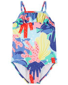 Toddler 1-Piece Coral Swimsuit, image 1 of 7 slides