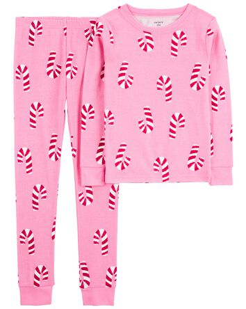 2-Piece Christmas Candy Cane 100% Snug Fit Cotton Pajamas, 