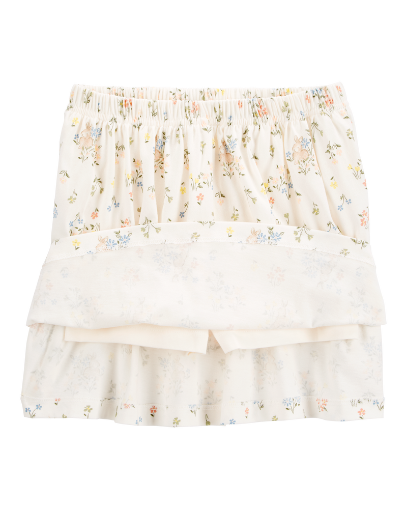 Kid 2-Piece Bunny Floral Skort Outfit Set - Blue/Ivory, image 2 of 4 slides