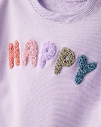 Toddler Girl Happy French Terry Long-Sleeve Pullover Sweatshirt - Purple, 