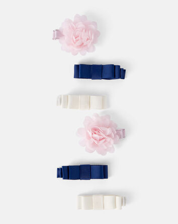 Baby 6-Pack Bow Hair Clips - Blue/White/Pink, 