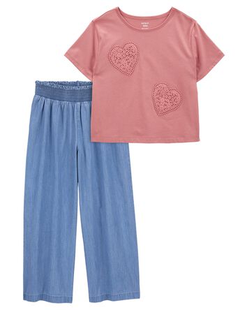 Kid 2-Piece Butterfly Boxy-Fit Tee & Flare Pants Set
, 