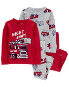 Toddler 4-Piece Firetruck 100% Snug Fit Cotton Pajamas, image 1 of 4 slides