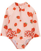 Baby Strawberry 1-Piece Half-Zip Rashguard, image 1 of 5 slides