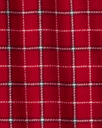 Boys Plaid Print Fleece Long-Sleeve Loose Fit 1-Piece Pajamas - Red, 