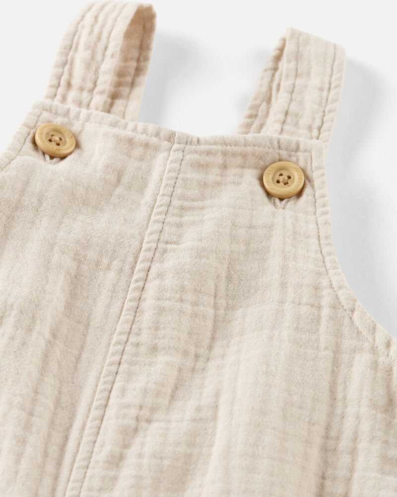 Baby Organic Cotton Gauze Shortalls in Cream, image 3 of 5 slides