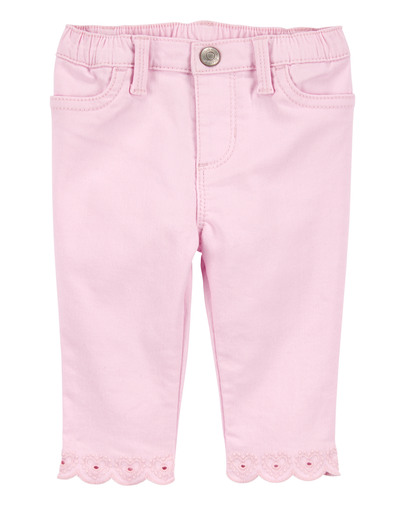 Baby Woven Embroidered Hem Pants - Pink, image 1 of 5 slides