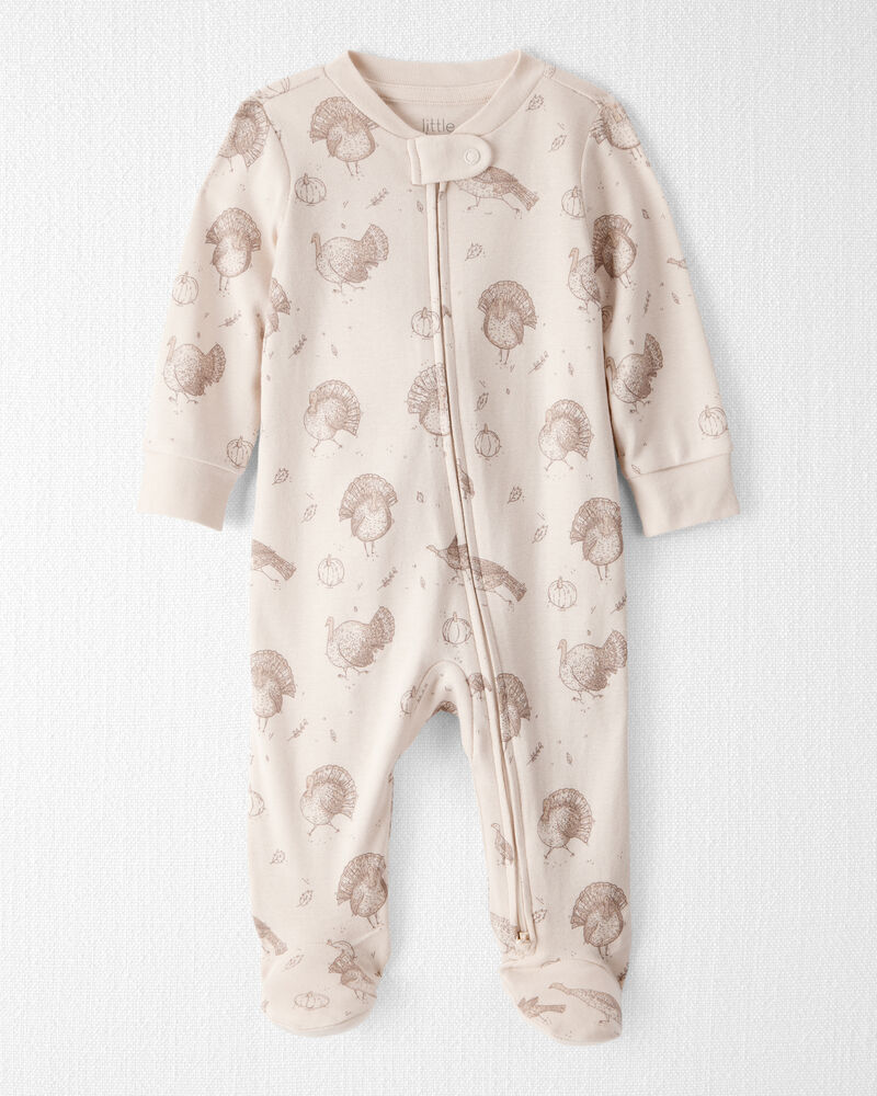 Baby Organic Cotton Sleep & Play Pajamas in Turkey Gobbler Print, image 1 of 5 slides