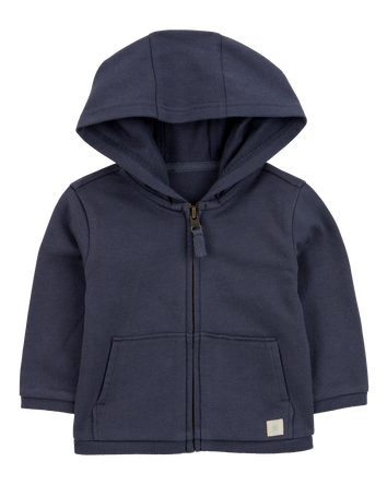NAVY HOODED SWEATER WITH ZIPPER IN FRENCH TERRY, BABY NAVY HOODED SWEATER WITH ZIPPER IN FRENCH TERRY, BABY