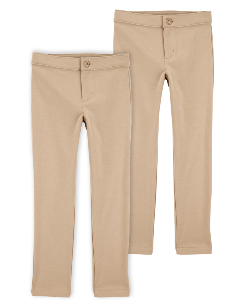 Kid 2-Pack Ponte Knit Uniform Pants - Khaki, image 1 of 4 slides