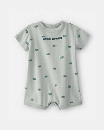 Baby Boy 'Expert Crawler' Snail Short-Sleeve Romper - Green, 