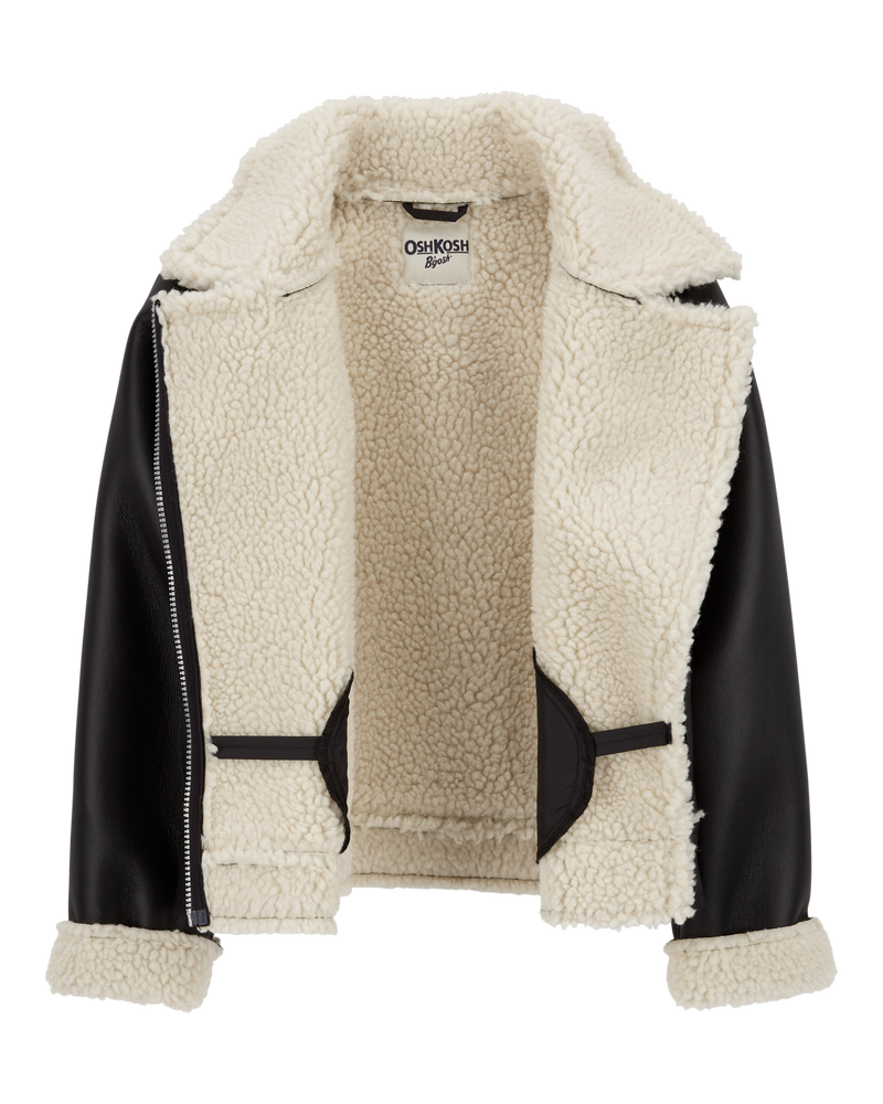 Kid Faux Leather and Sherpa Jacket, image 2 of 3 slides