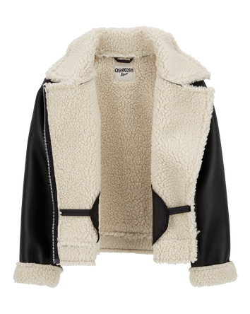 Kid Faux Leather and Sherpa Jacket, 