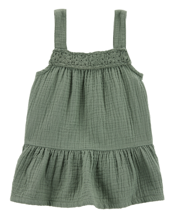 Baby Gauze Crotchet Knit Tank - Olive, 