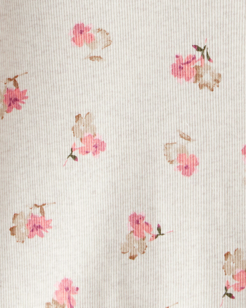 Toddler Girl Floral Print Cotton Long-Sleeve Henley Top - Cream, image 2 of 3 slides