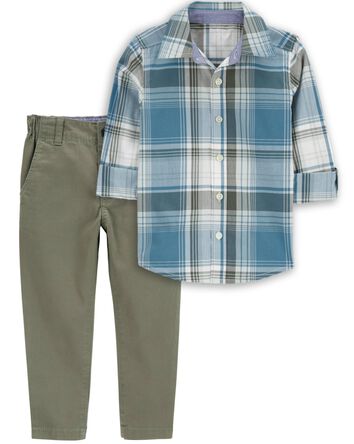 Baby 2-Piece Plaid Button-Front Shirt & Chino Pants Set, 