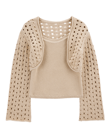 Kid 2-Piece Knit Tank and Cardigan Set - Khaki, 