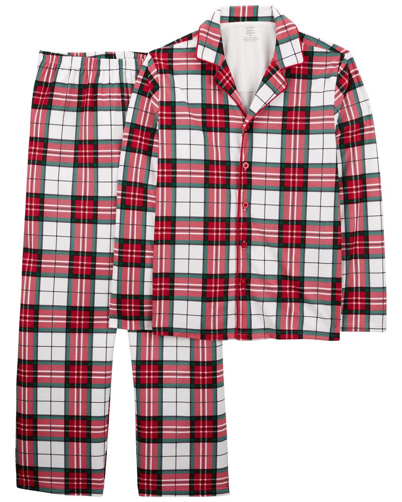 2-Piece Plaid Fleece Coat Style Pajamas, image 1 of 2 slides