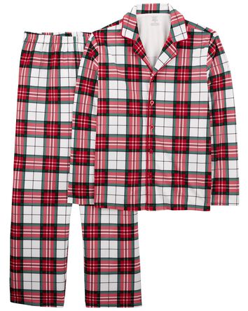 2-Piece Plaid Fleece Coat Style Pajamas, 