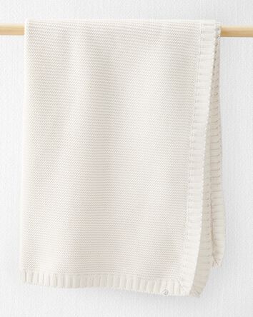 Baby Organic Cotton Signature Stitch Blanket in Cream, 