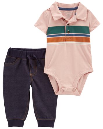 Baby 2-Piece Striped Bodysuit Pant Set, 