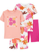 Pink/White - Kid 4-Piece Floral 100% Snug Fit Cotton Pajamas