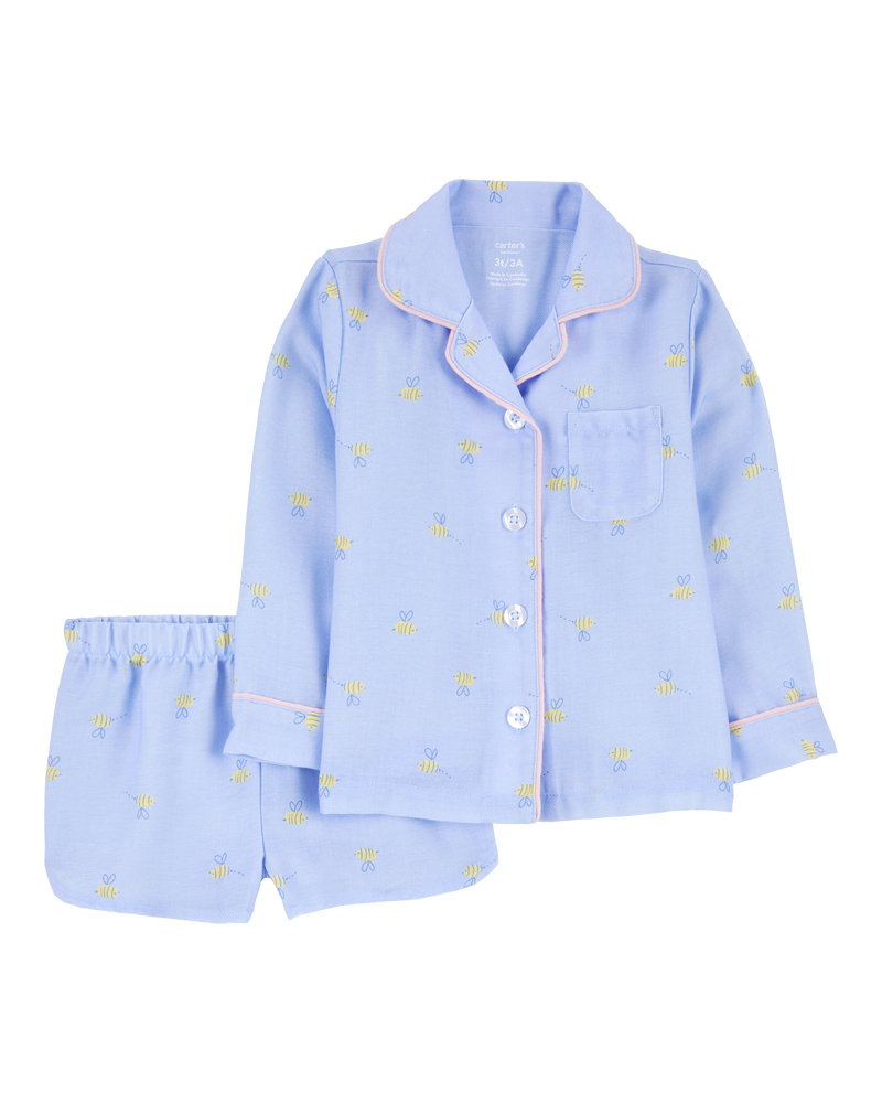 Toddler Bee Print Loose Fit 2-Piece Pajamas - Blue, image 1 of 3 slides