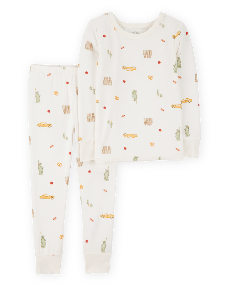 Toddler New York City Print PurelySoft 2-Piece Pajamas - Ivory, image 1 of 5 slides