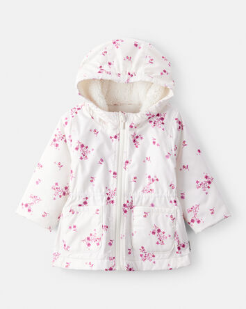 Baby Girl Floral Long-Sleeve Midweight Anorak Jacket - White, 
