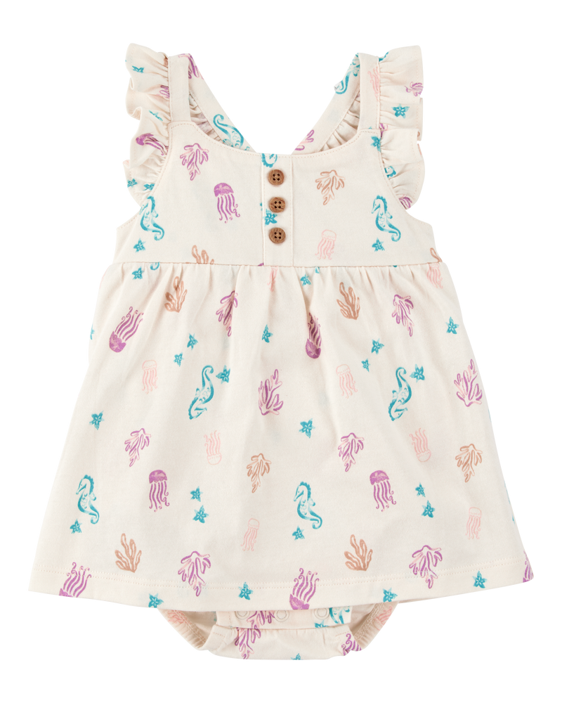 Baby Girl Sea Print Cotton Sunsuit, image 1 of 4 slides