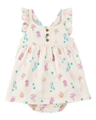 Baby Girl Sea Print Cotton Sunsuit, image 1 of 4 slides