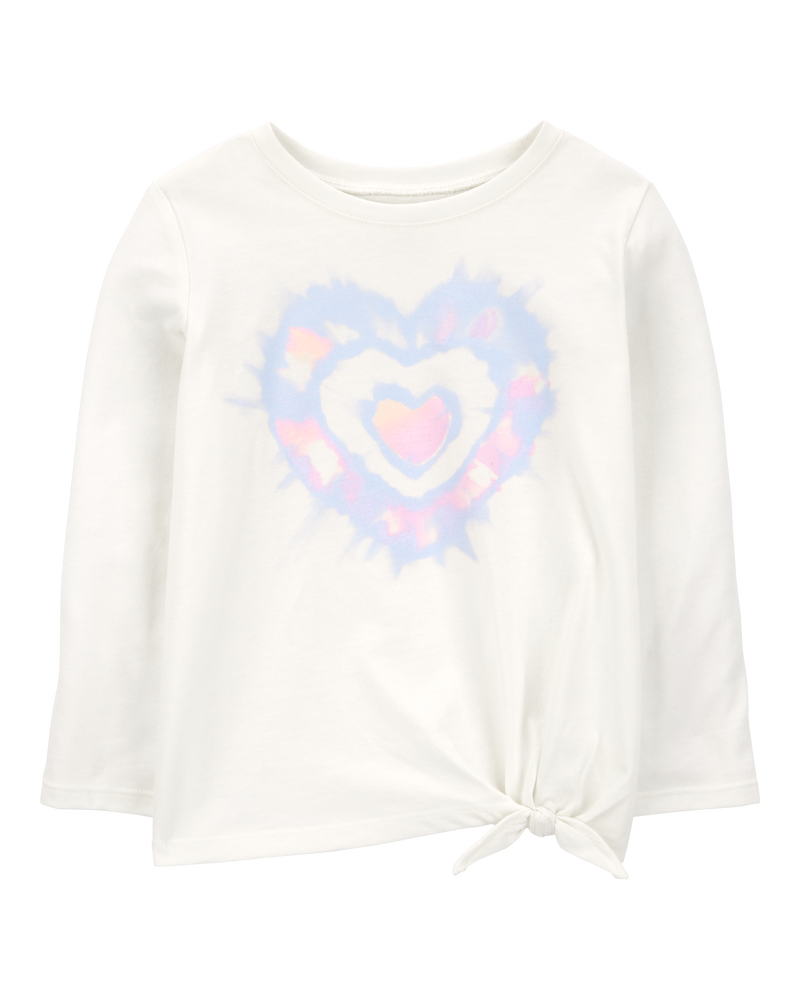 Toddler Heart Tie-Front Long-Sleeve Top - Cream, image 1 of 3 slides