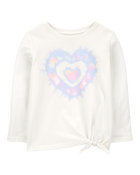 Toddler Heart Tie-Front Long-Sleeve Top - Cream, image 1 of 3 slides