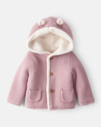 Baby Girl Sherpa Lined Cotton Long-Sleeve Jacket - Pink, 