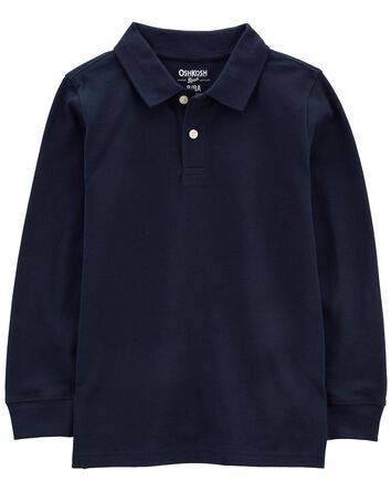 Kid Navy Long-Sleeve Piqué Polo Shirt, 