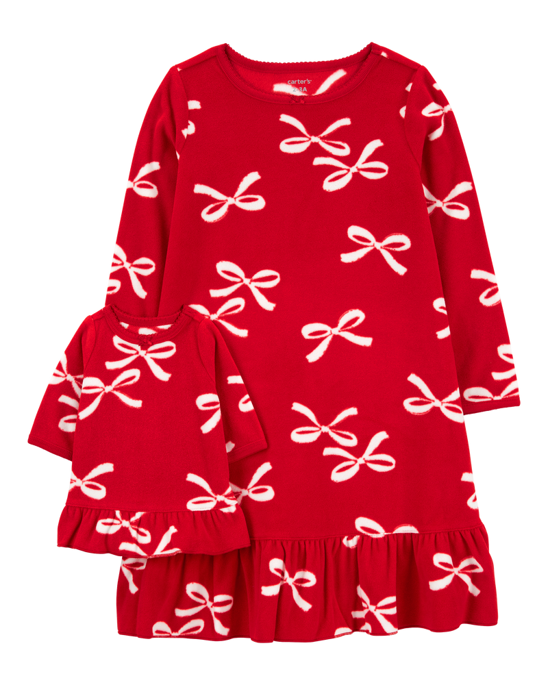 Toddler 2-Pack Bow Print Fleece & Matching Doll Nightgown, image 1 of 3 slides