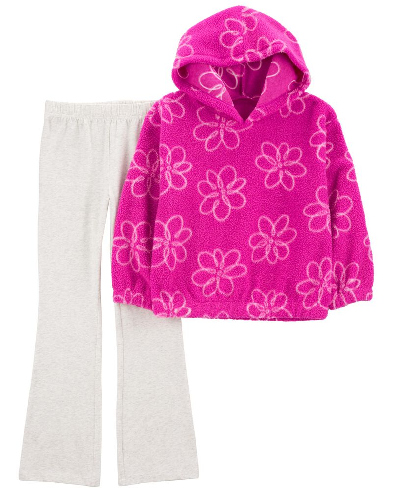 Kid 2-Piece Pink Floral Fleece Pullover Set, image 1 of 3 slides