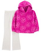 Kid 2-Piece Pink Floral Fleece Pullover Set, image 1 of 3 slides