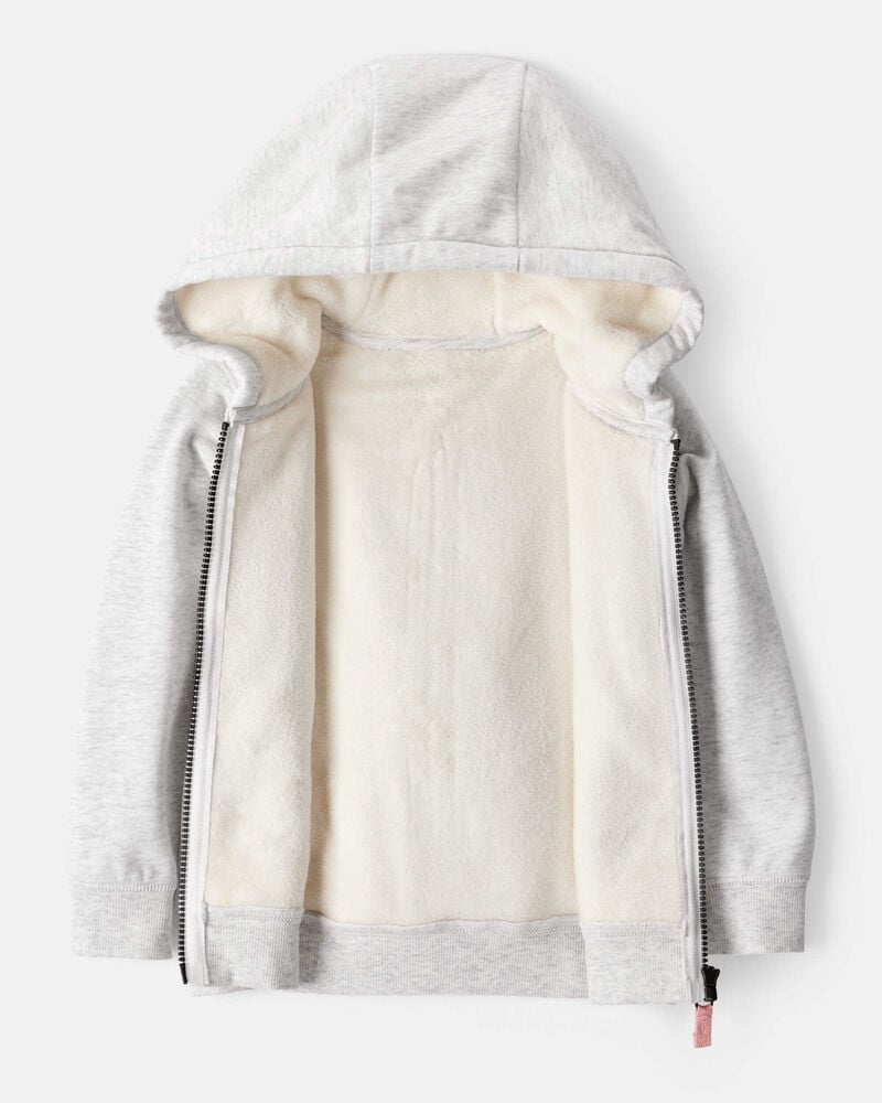Toddler Girl Long-Sleeve Hooded Zip-Up Jacket - Grey, image 2 of 4 slides